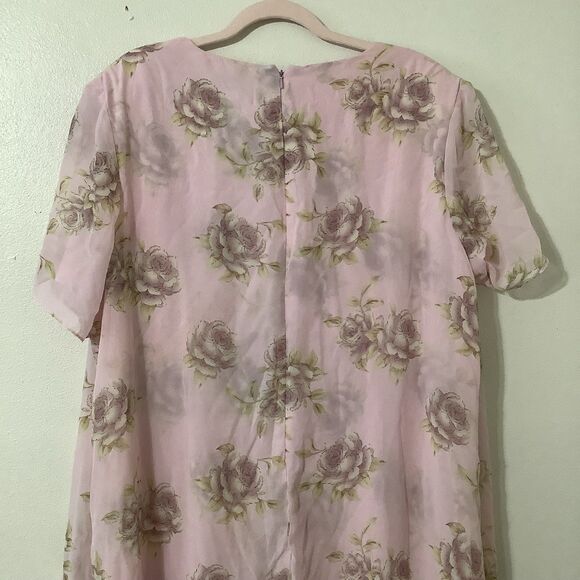 Vintage 90s Pink Floral Girly Cottagecore Feminine Ruffle Spring Midi Dress 20W - Picture 6 of 8